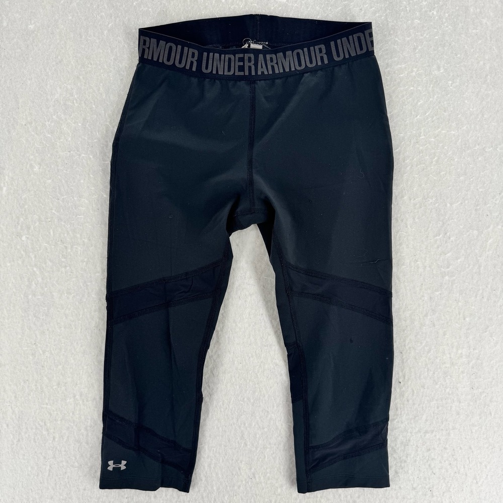 Under Armour - Capri Leggings Mesh Panel Logo Waistband - Black - XS - Womens
